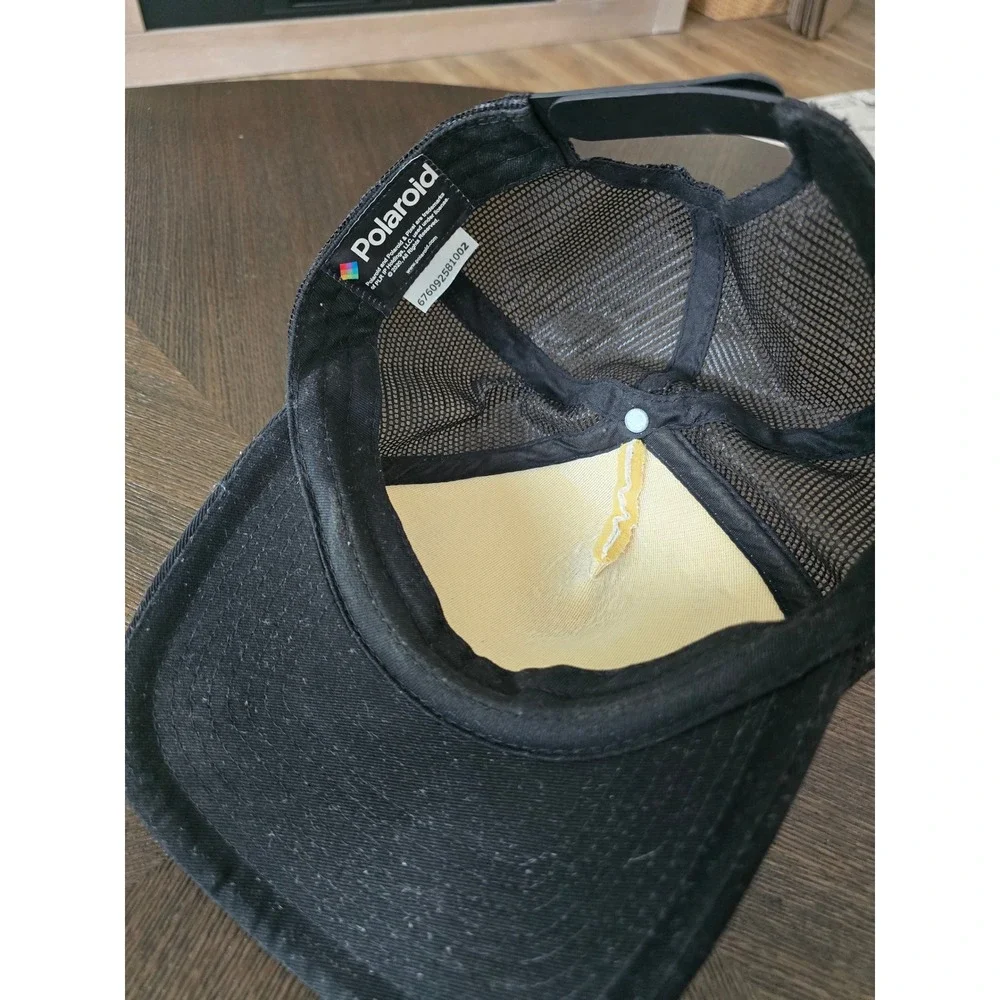 Polaroid Rainbow Logo Trucker Hat Black White Mesh Snapback Retro Baseball Cap